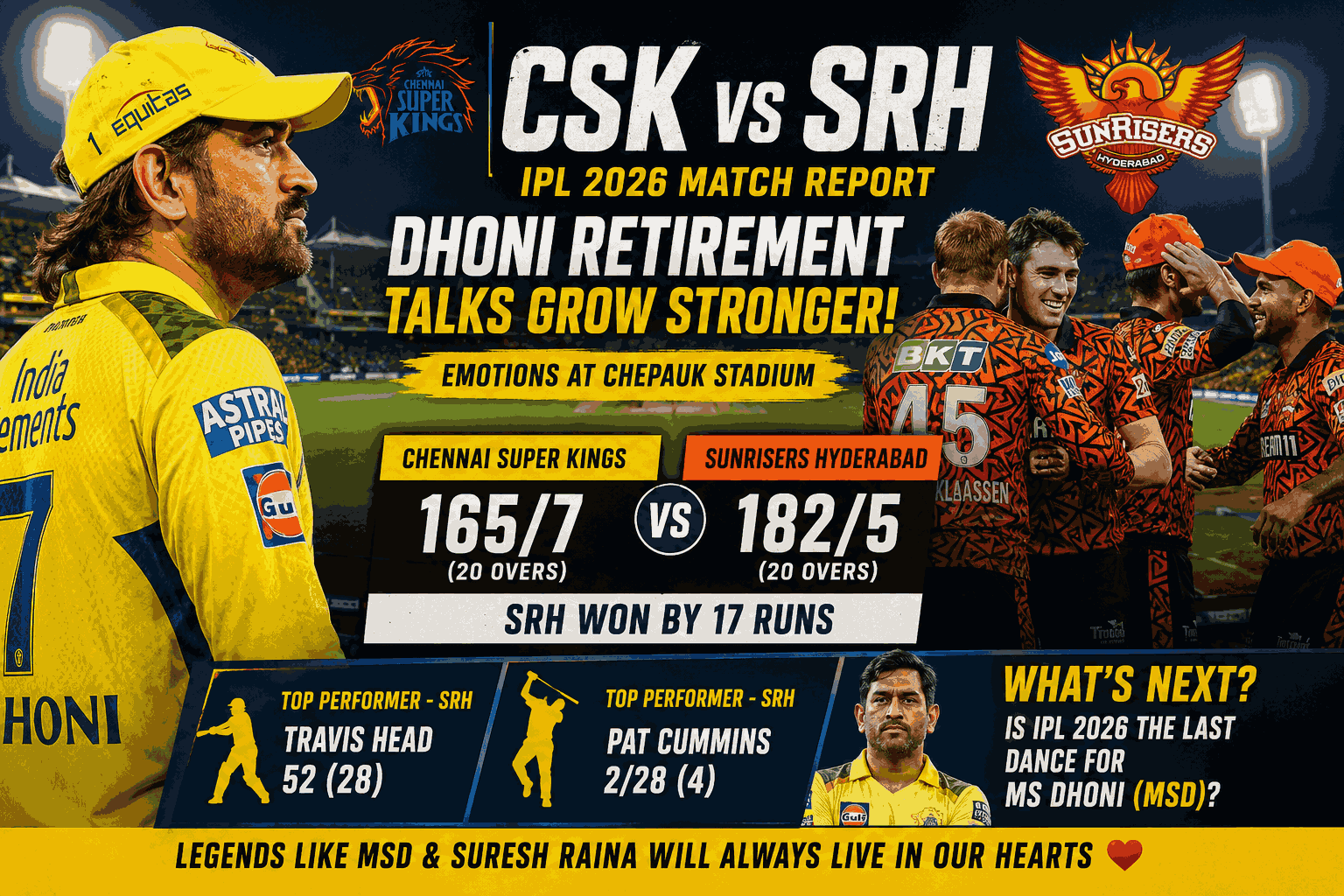 Chennai Super Kings vs Sunrisers Hyderabad Match Scorecard: Is This the Beginning of MS Dhoni Retirement Talks?
