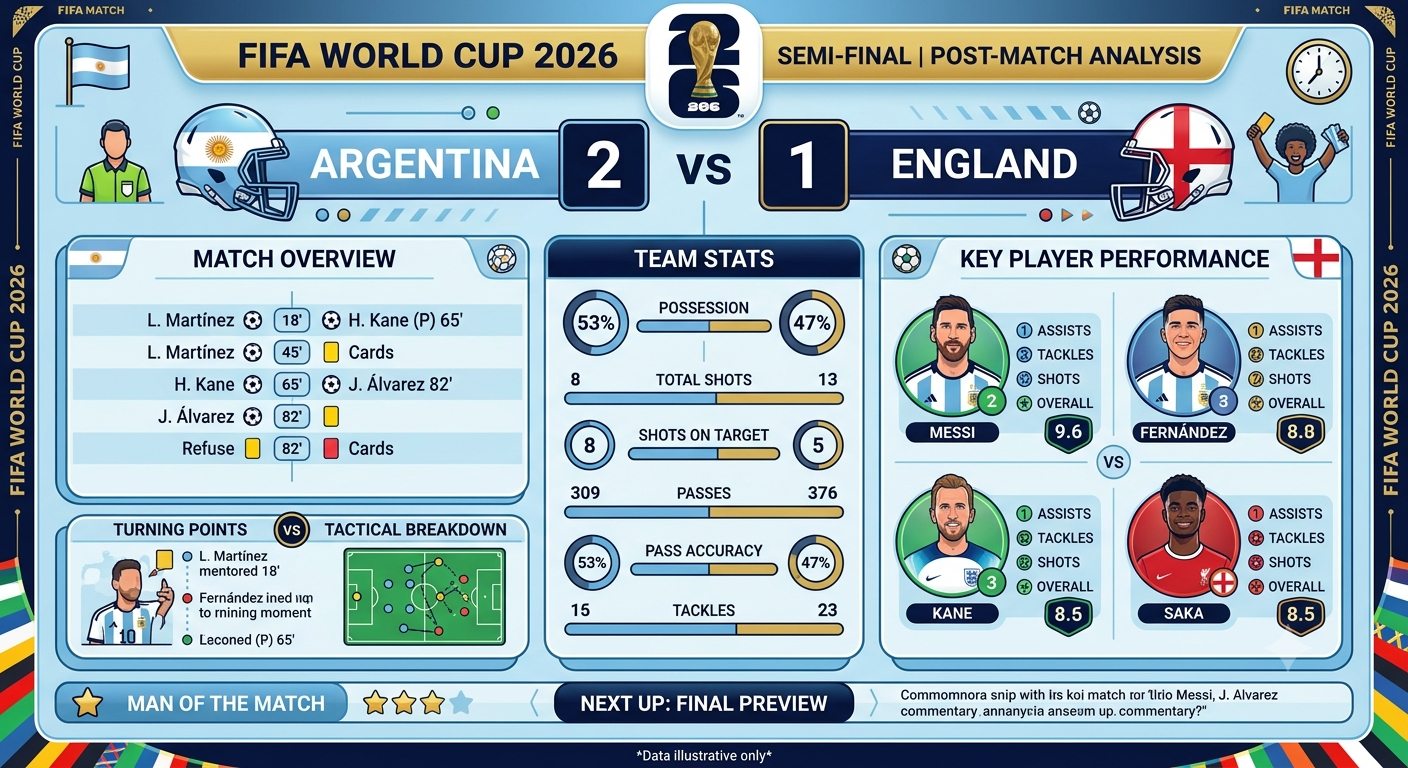 Argentina celebrates a dramatic 2-1 victory over England in the FIFA World Cup 2026 semifinal after a thrilling late comeback.