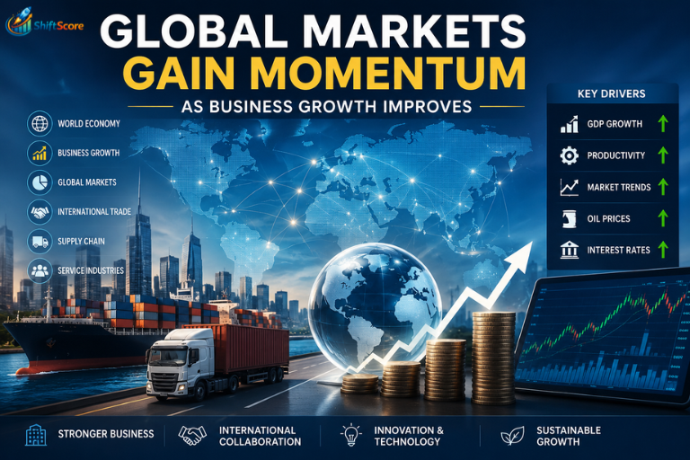 Global markets gain momentum as business growth improves with rising GDP, international trade, and world economy trends in 2026.