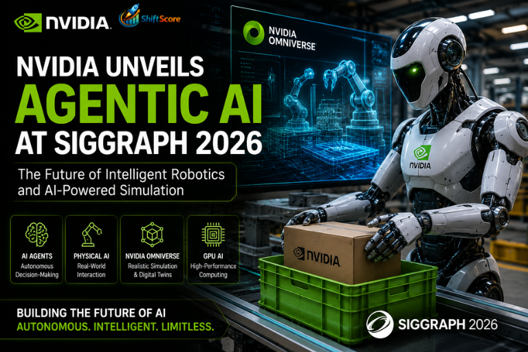 NVIDIA Agentic AI showcased at SIGGRAPH 2026 featuring AI-powered robots, NVIDIA Omniverse, Physical AI, GPU AI, and intelligent robotics for the future of artificial intelligence.